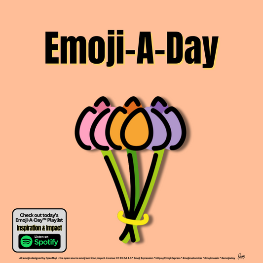 Emoij-A-Day theme with Bouquet emoji and Inspiration & Impact Spotify Playlist