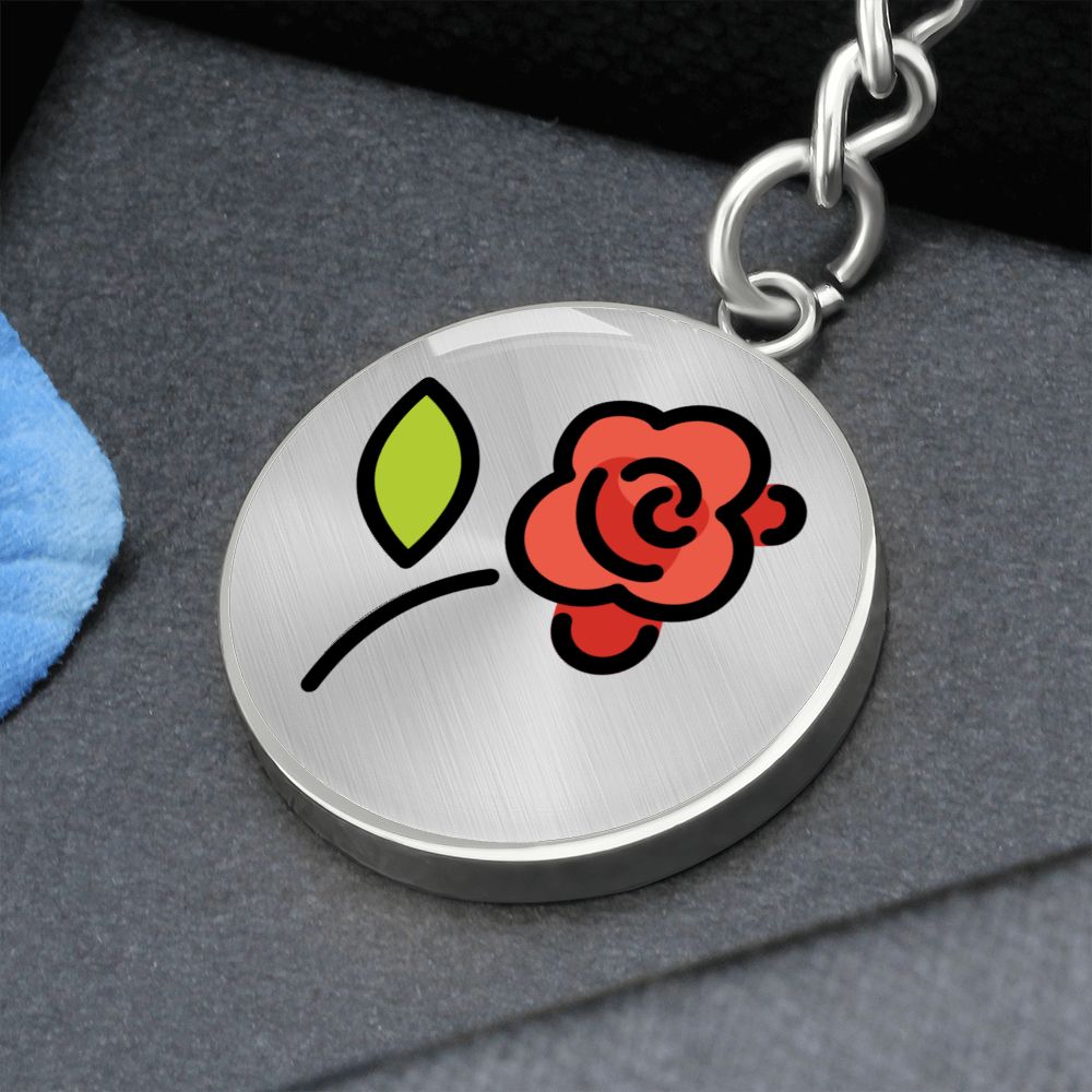 Rose Moji Circle Silver Keychain