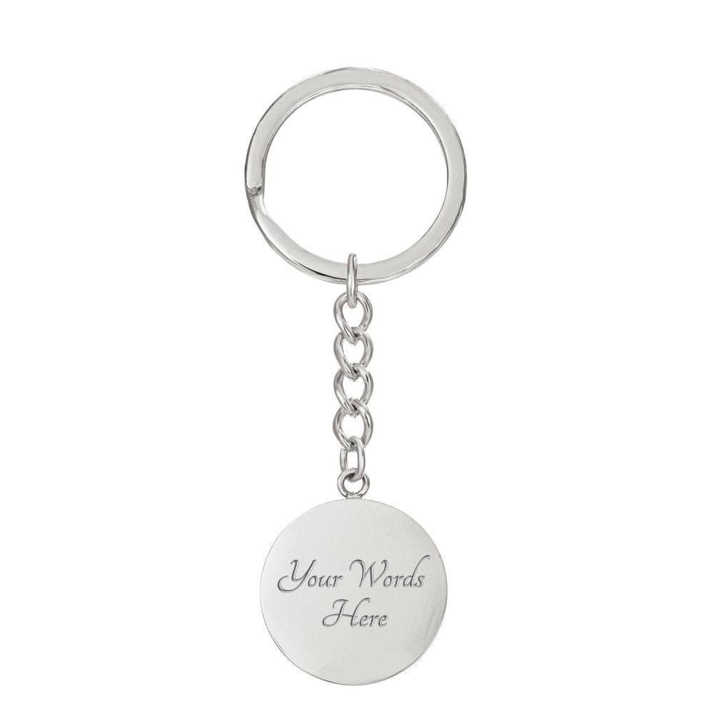 Rose Moji Circle Silver Keychain Engraved Back
