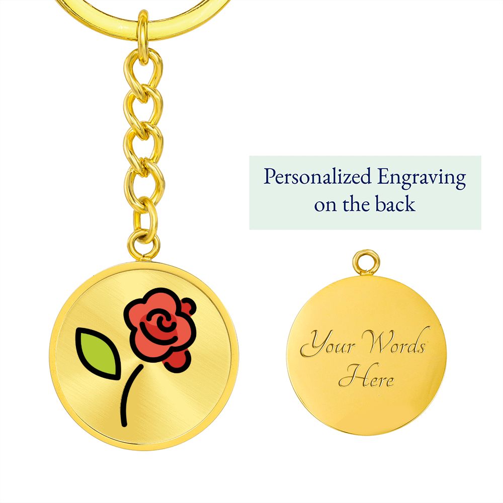 Rose Moji Circle Gold Keychain Engraved