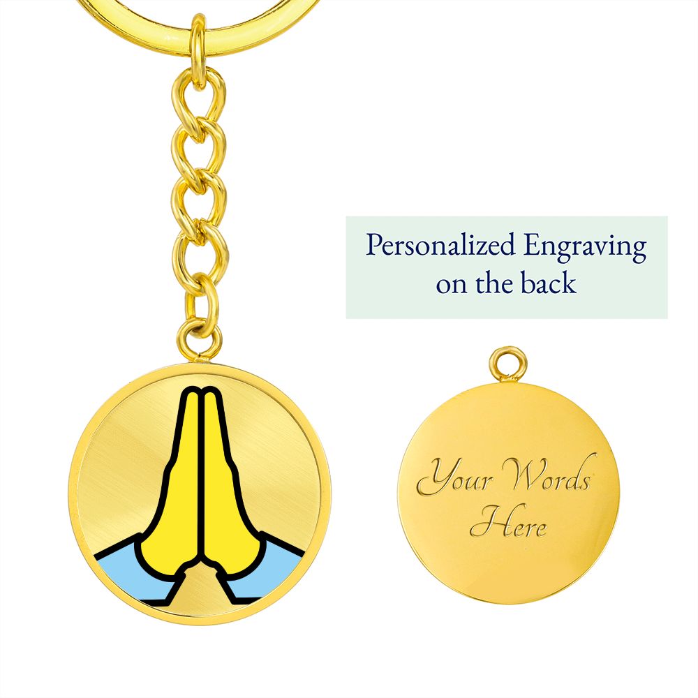 Folded Hands Gold Necklace Engraved