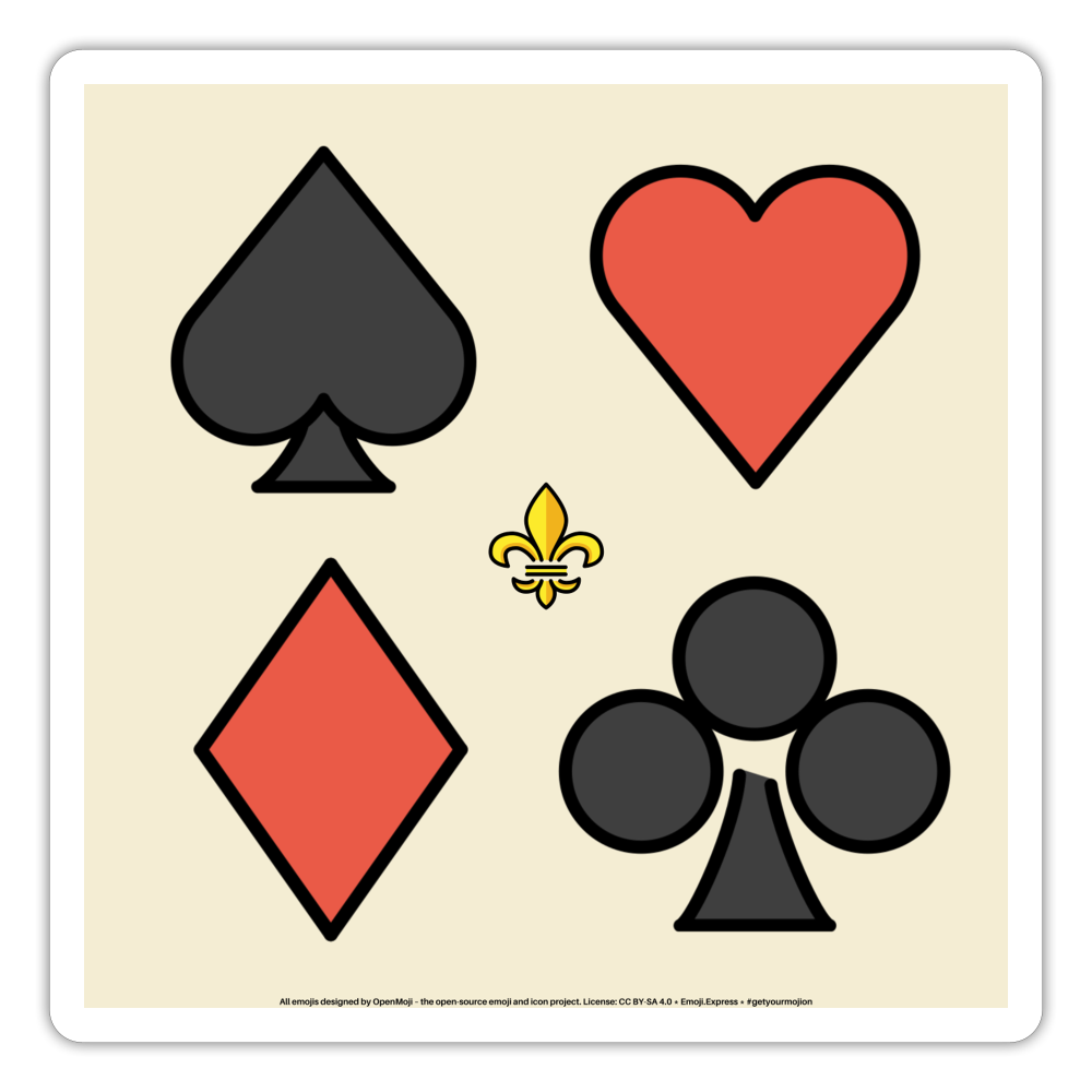 Emoji Expression: The Four Suits Square: Spade + Heart + Diamond + Club Moji Sticker - Emoji.Express - white matte