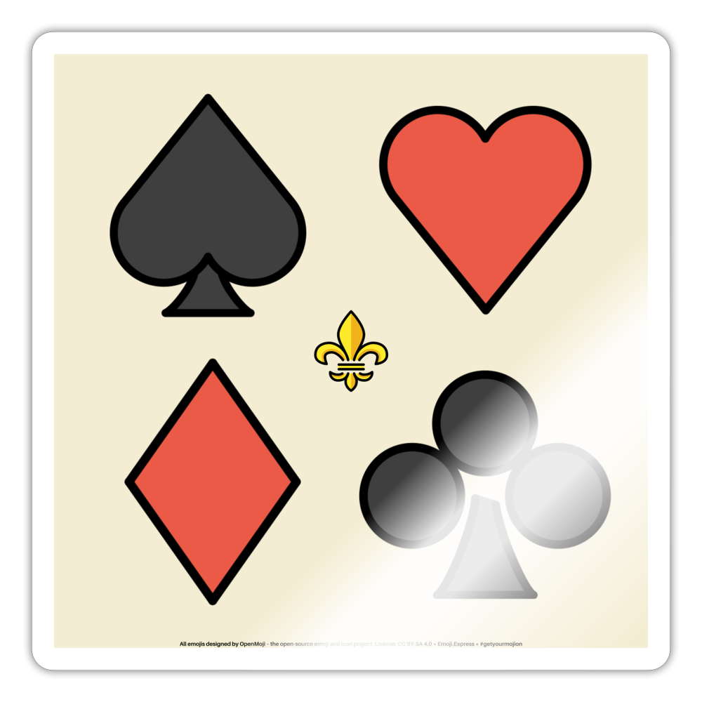 Emoji Expression: The Four Suits Square: Spade + Heart + Diamond + Club Moji Sticker - Emoji.Express - white glossy