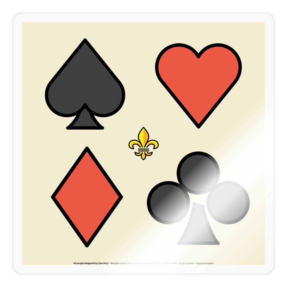 Emoji Expression: The Four Suits Square: Spade + Heart + Diamond + Club Moji Sticker - Emoji.Express - transparent glossy