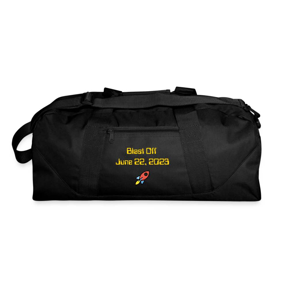 Customizable Rocket Moji + Text (Four-Sided Print) Recycled Duffel Bag - black
