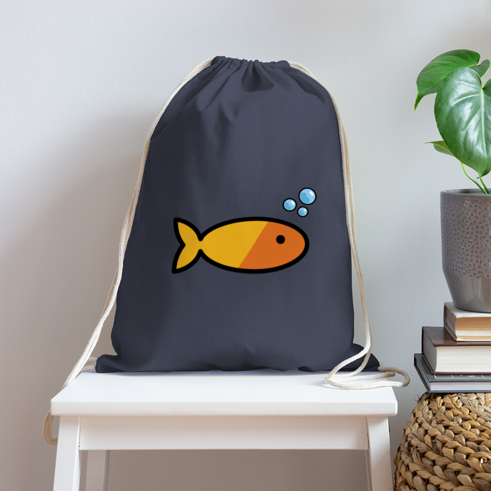 Customizable Goldfish + Bubbles Moji Draw String Back Pack (18x14) - Emoji.Express - navy