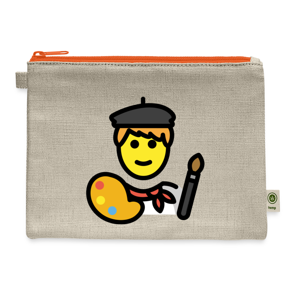 Customizable Artist + Paintbrush Moji + Je Suis Un Artiste Text (Two-Sided Print) Carry All Hemp Pouch - Emoji.Express - natural/orange