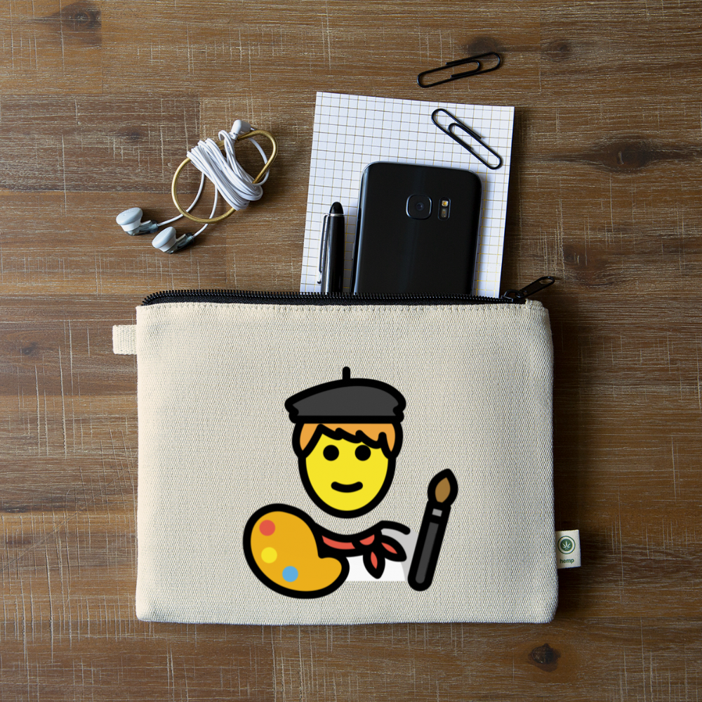 Customizable Artist + Paintbrush Moji + Je Suis Un Artiste Text (Two-Sided Print) Carry All Hemp Pouch - Emoji.Express - natural