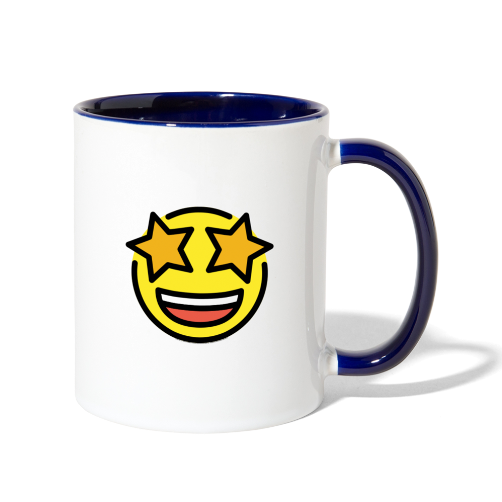 Customizable Sunglasses + Star Struck Moji (Two-Sided) Contrast Coffee Mug - Emoji.Express - white/cobalt blue