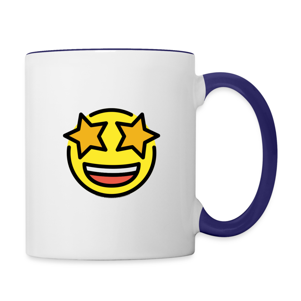 Customizable Sunglasses + Star Struck Moji (Two-Sided) Contrast Coffee Mug - Emoji.Express - white/cobalt blue