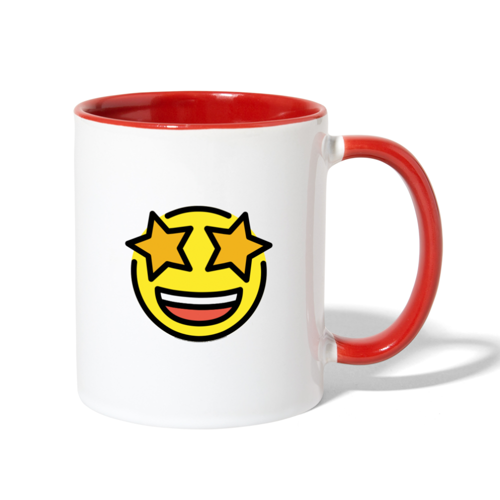 Customizable Sunglasses + Star Struck Moji (Two-Sided) Contrast Coffee Mug - Emoji.Express - white/red