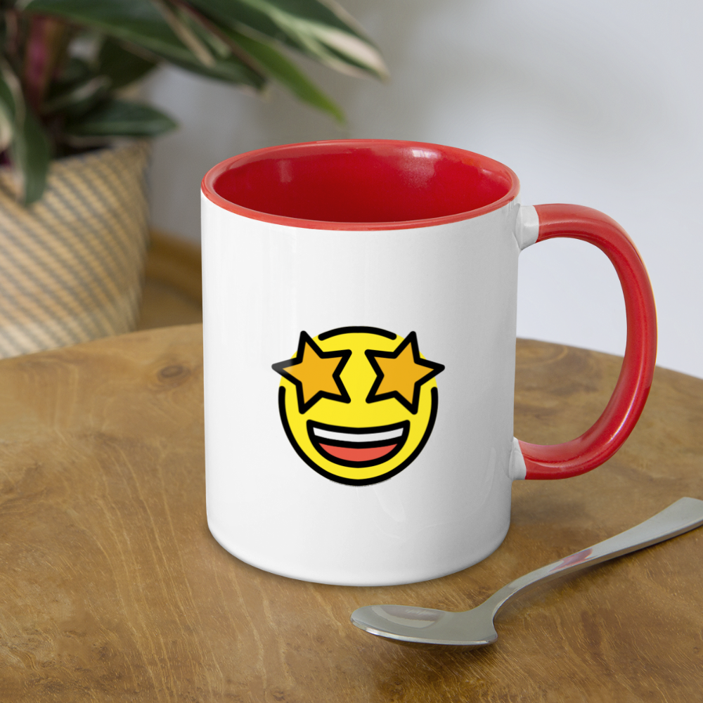 Customizable Sunglasses + Star Struck Moji (Two-Sided) Contrast Coffee Mug - Emoji.Express - white/red
