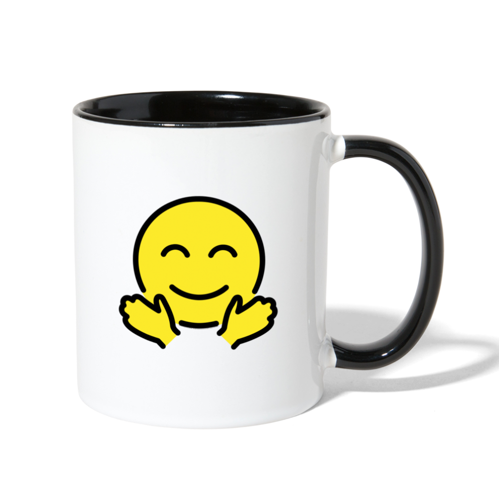 Customizable Smiling Face with Open Hands + Crying Face Moji (Two-Sided) Contrast Coffee Mug - Emoji.Express - white/black