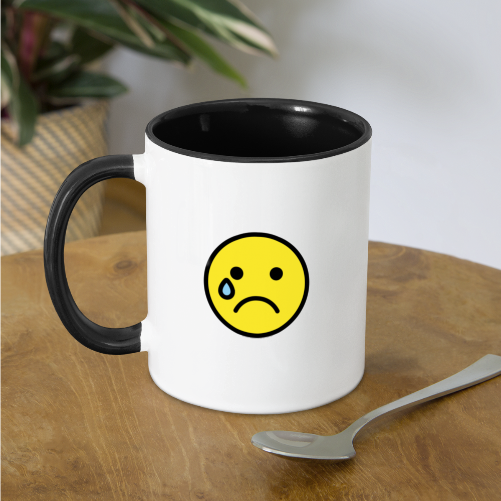 Customizable Smiling Face with Open Hands + Crying Face Moji (Two-Sided) Contrast Coffee Mug - Emoji.Express - white/black
