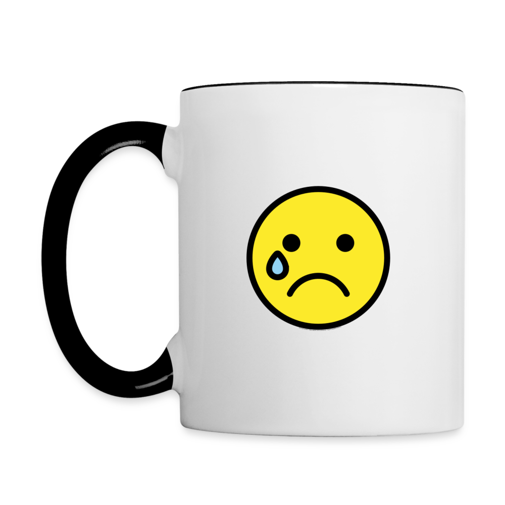 Customizable Smiling Face with Open Hands + Crying Face Moji (Two-Sided) Contrast Coffee Mug - Emoji.Express - white/black
