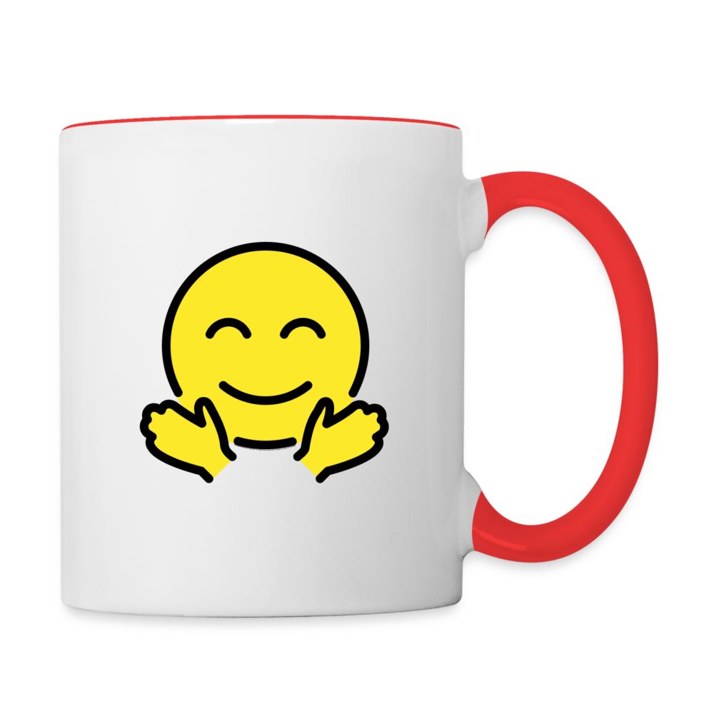 Customizable Smiling Face with Open Hands + Crying Face Moji (Two-Sided) Contrast Coffee Mug - Emoji.Express - white/red