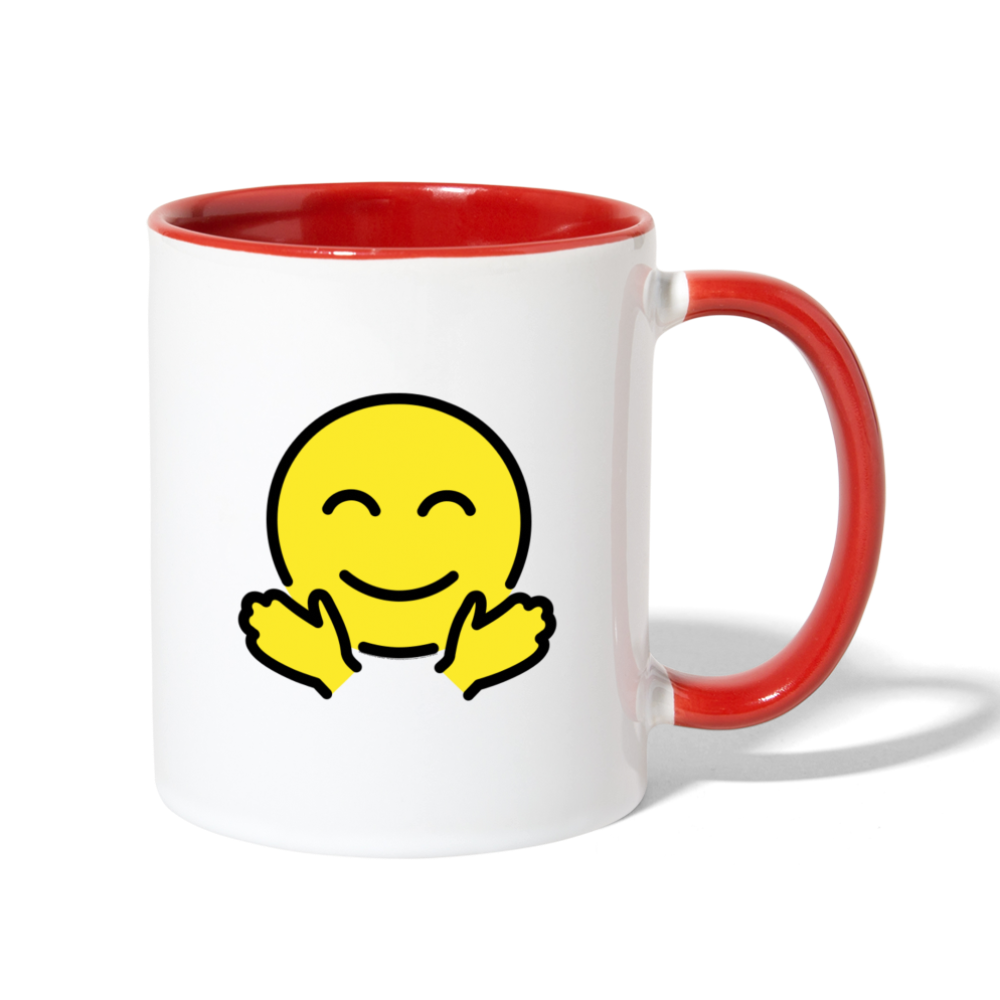 Customizable Smiling Face with Open Hands + Crying Face Moji (Two-Sided) Contrast Coffee Mug - Emoji.Express - white/red