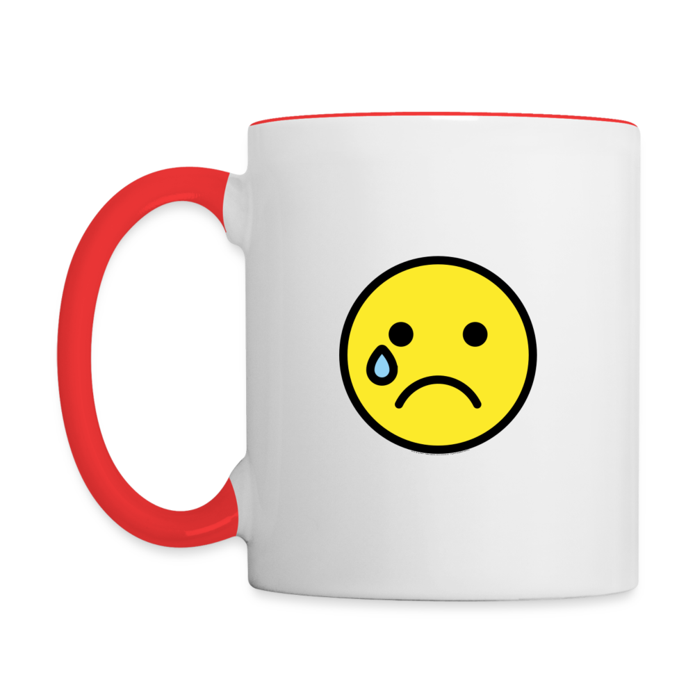 Customizable Smiling Face with Open Hands + Crying Face Moji (Two-Sided) Contrast Coffee Mug - Emoji.Express - white/red