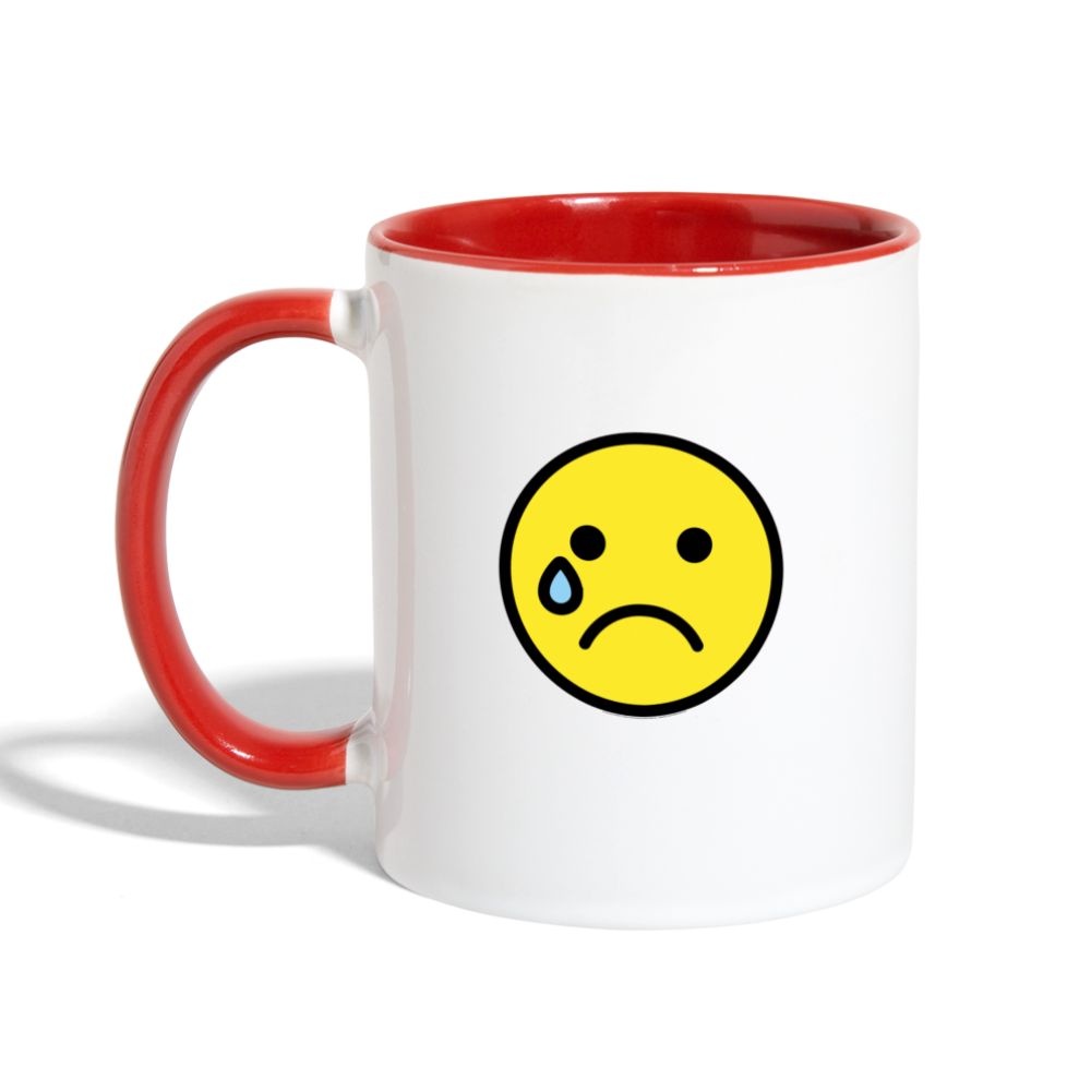Customizable Smiling Face with Open Hands + Crying Face Moji (Two-Sided) Contrast Coffee Mug - Emoji.Express - white/red