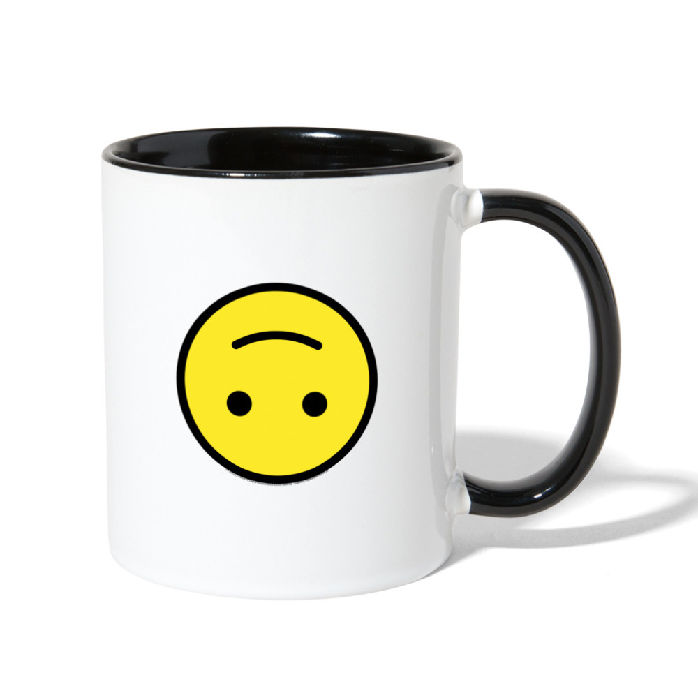 Customizable Upside Down Face + Smiling Face with Open Hands Moji (Two-Sided) Contrast Coffee Mug - Emoji.Express - white/black