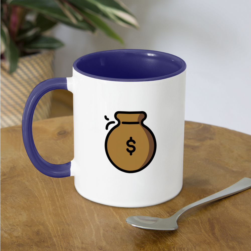 Customizable Crystal Ball + Money Bag Moji (Two-Sided) Contrast Coffee Mug - Emoji.Express - white/cobalt blue