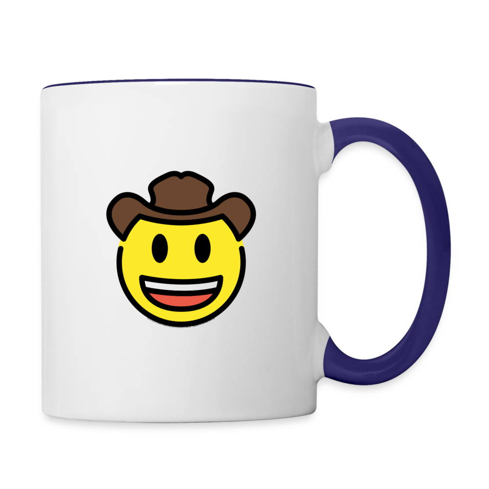 Customizable Cowboy Hat Face Moji (Two-Sided) Contrast Coffee Mug - Emoji.Express - white/cobalt blue