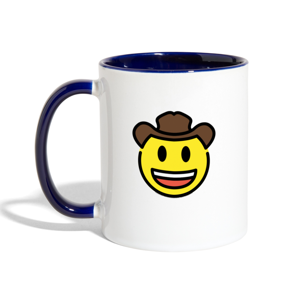 Customizable Cowboy Hat Face Moji (Two-Sided) Contrast Coffee Mug - Emoji.Express - white/cobalt blue