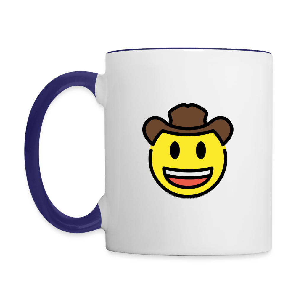 Customizable Cowboy Hat Face Moji (Two-Sided) Contrast Coffee Mug - Emoji.Express - white/cobalt blue
