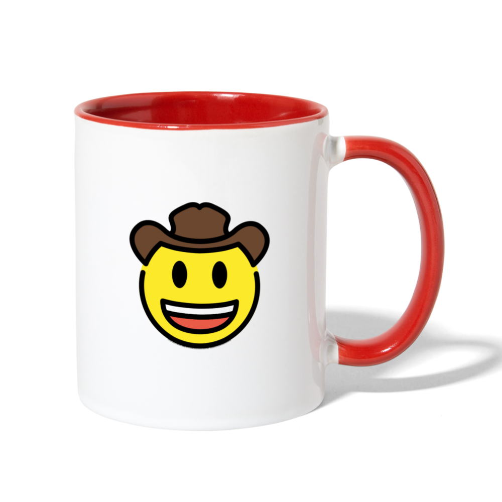 Customizable Cowboy Hat Face Moji (Two-Sided) Contrast Coffee Mug - Emoji.Express - white/red