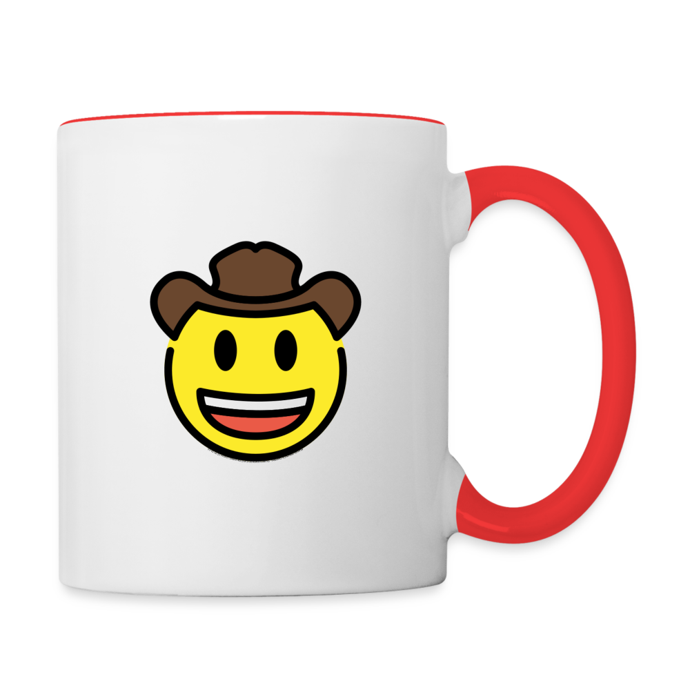 Customizable Cowboy Hat Face Moji (Two-Sided) Contrast Coffee Mug - Emoji.Express - white/red