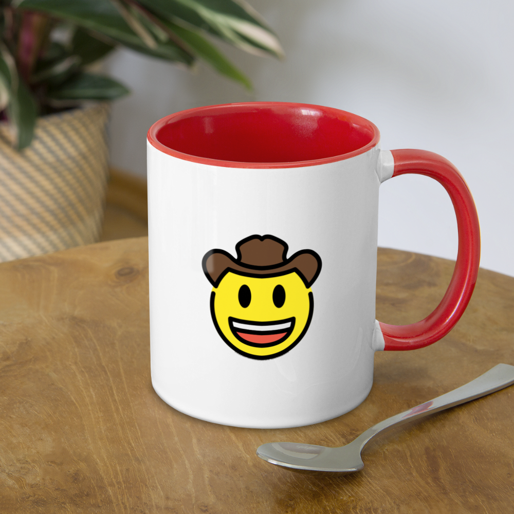 Customizable Cowboy Hat Face Moji (Two-Sided) Contrast Coffee Mug - Emoji.Express - white/red