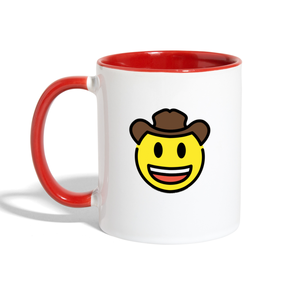 Customizable Cowboy Hat Face Moji (Two-Sided) Contrast Coffee Mug - Emoji.Express - white/red