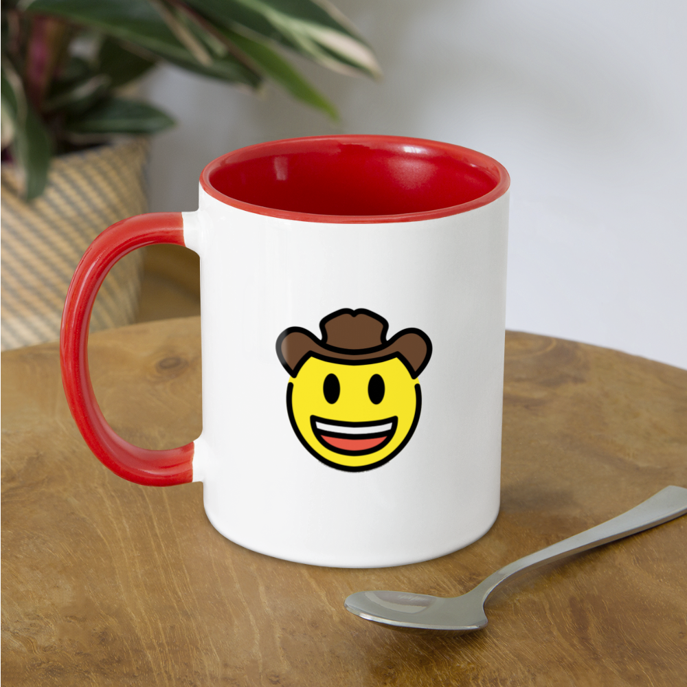 Customizable Cowboy Hat Face Moji (Two-Sided) Contrast Coffee Mug - Emoji.Express - white/red