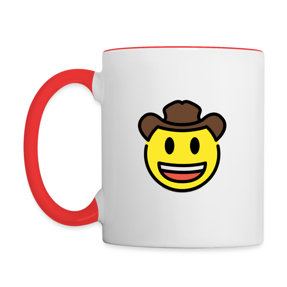 Customizable Cowboy Hat Face Moji (Two-Sided) Contrast Coffee Mug - Emoji.Express - white/red