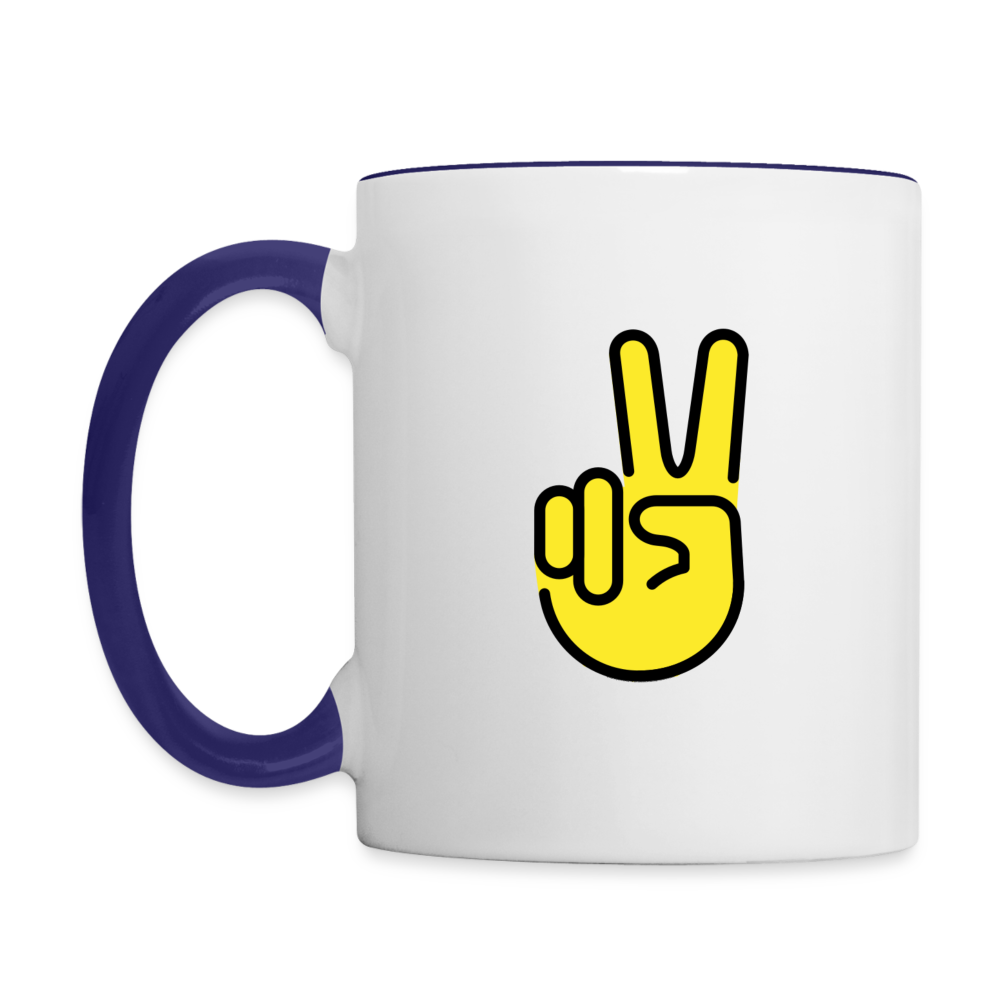Customizable Peace Symbol + Victory Hand Moji (Two-Sided) Contrast Coffee Mug - Emoji.Express - white/cobalt blue