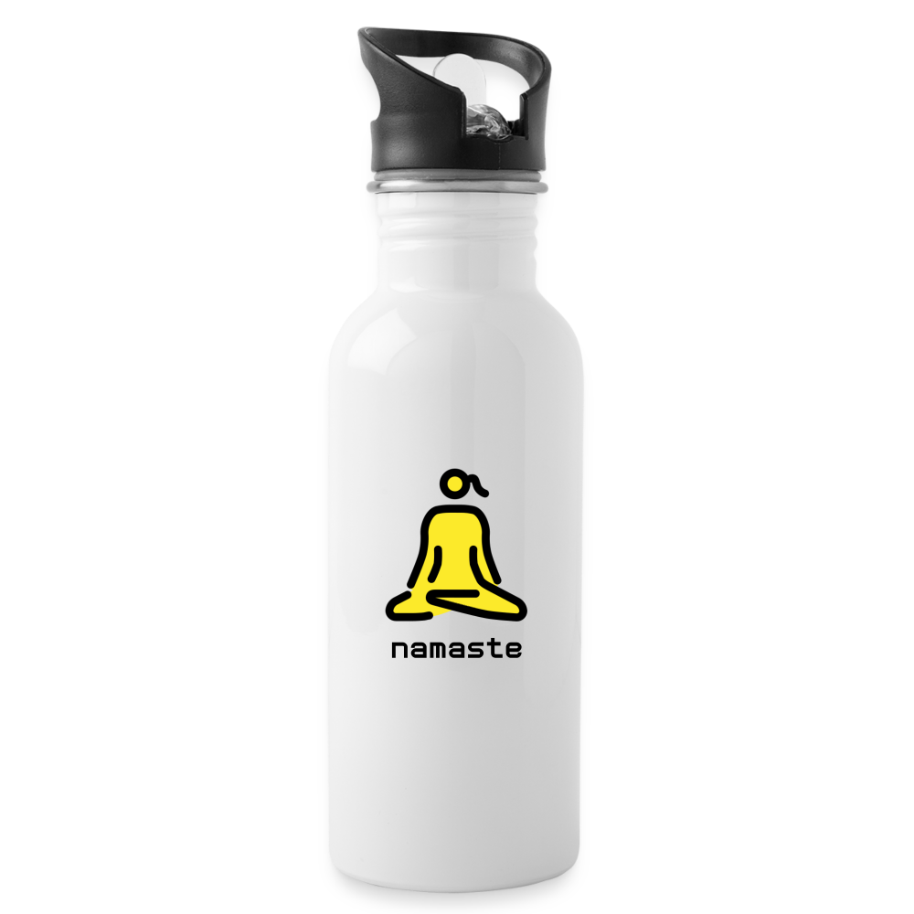 Customizable Woman in Lotus Position Moji + Namaste Text Water Bottle - Emoji.Express - white