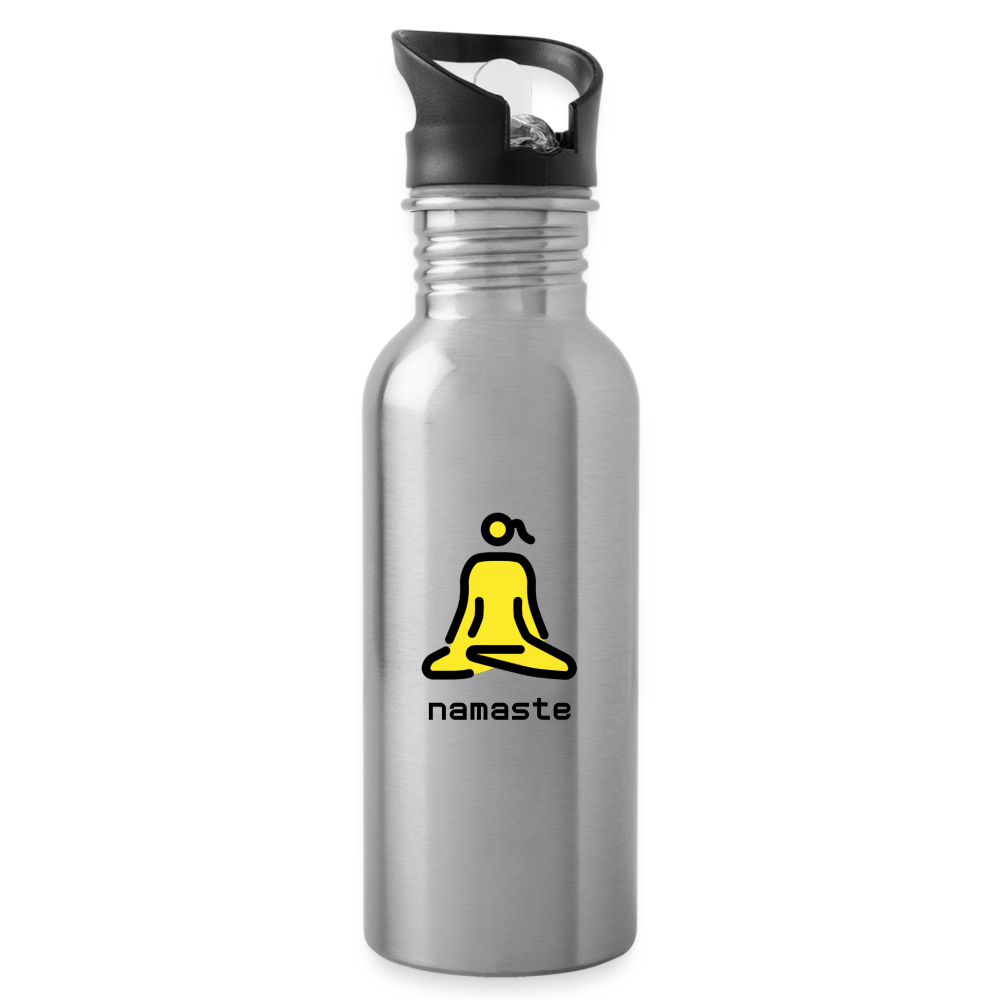 Customizable Woman in Lotus Position Moji + Namaste Text Water Bottle - Emoji.Express - silver