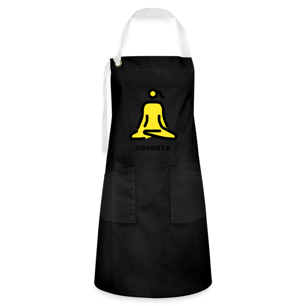 Customizable Woman in Lotus Position Moji + Namaste Text Artisan Apron - Emoji.Express - black/white