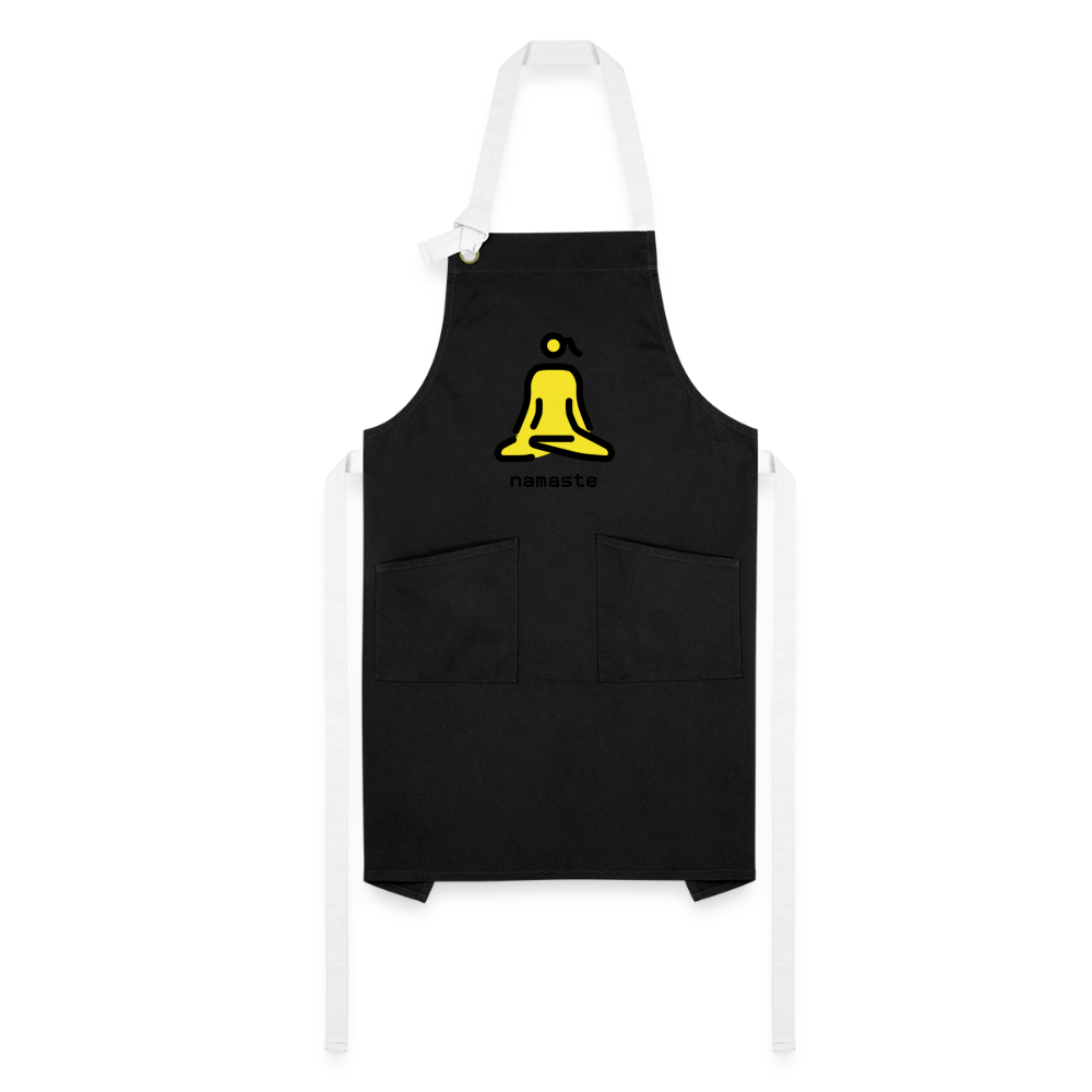 Customizable Woman in Lotus Position Moji + Namaste Text Artisan Apron - Emoji.Express - black/white