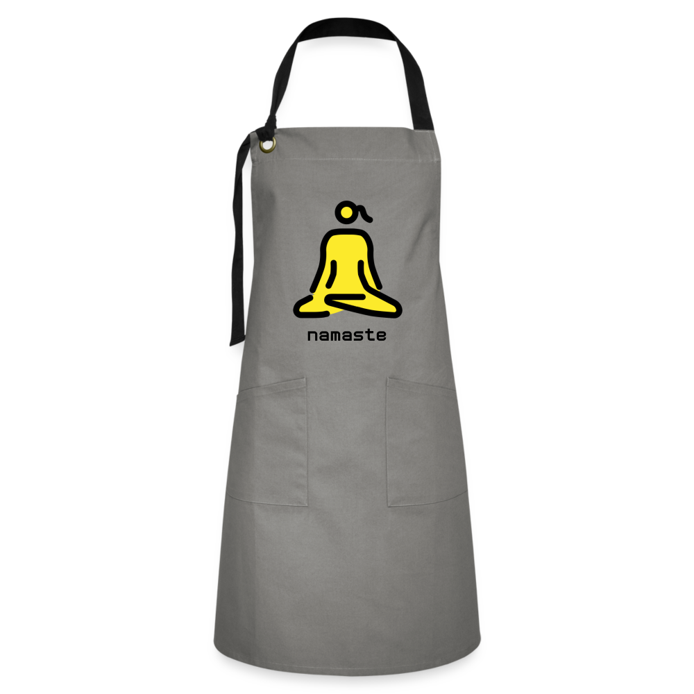 Customizable Woman in Lotus Position Moji + Namaste Text Artisan Apron - Emoji.Express - gray/black