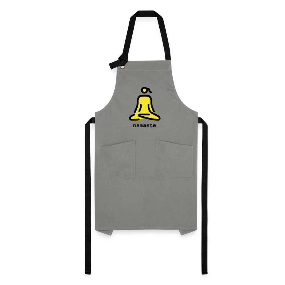 Customizable Woman in Lotus Position Moji + Namaste Text Artisan Apron - Emoji.Express - gray/black