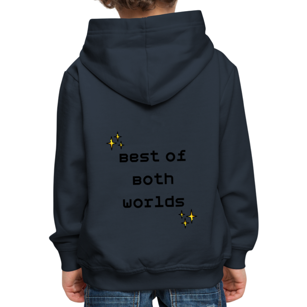 Customizable Virtual Reality Moji + Best of Both Worlds Text (Two-Sided) Kids Premium Hoodie - Emoji.Express - navy