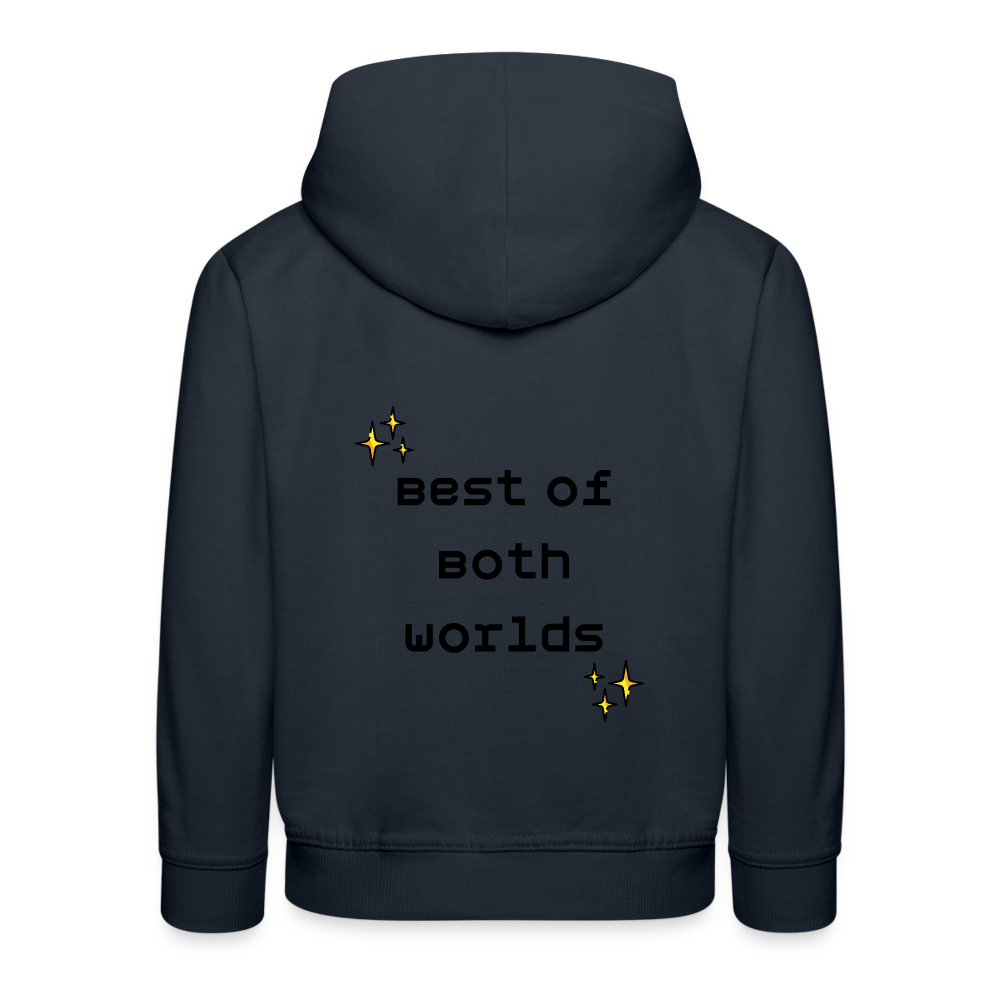 Customizable Virtual Reality Moji + Best of Both Worlds Text (Two-Sided) Kids Premium Hoodie - Emoji.Express - navy