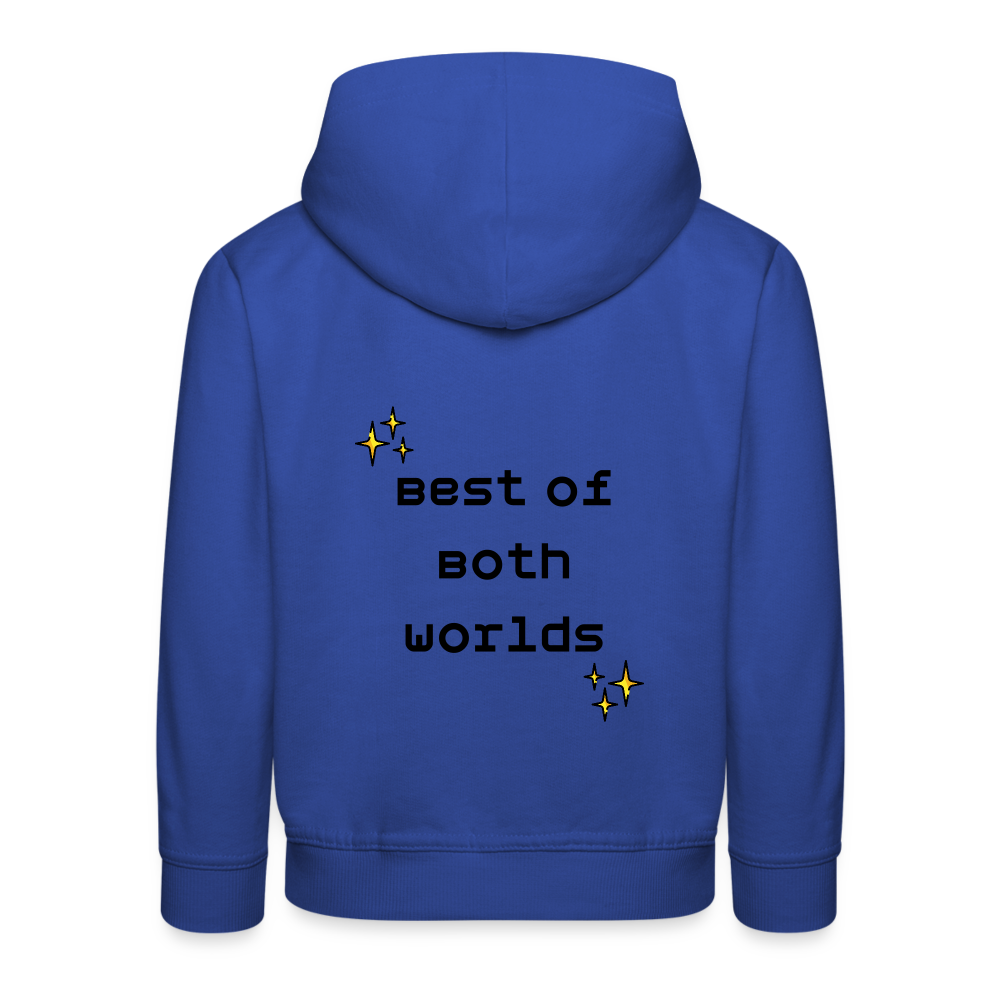 Customizable Virtual Reality Moji + Best of Both Worlds Text (Two-Sided) Kids Premium Hoodie - Emoji.Express - royal blue