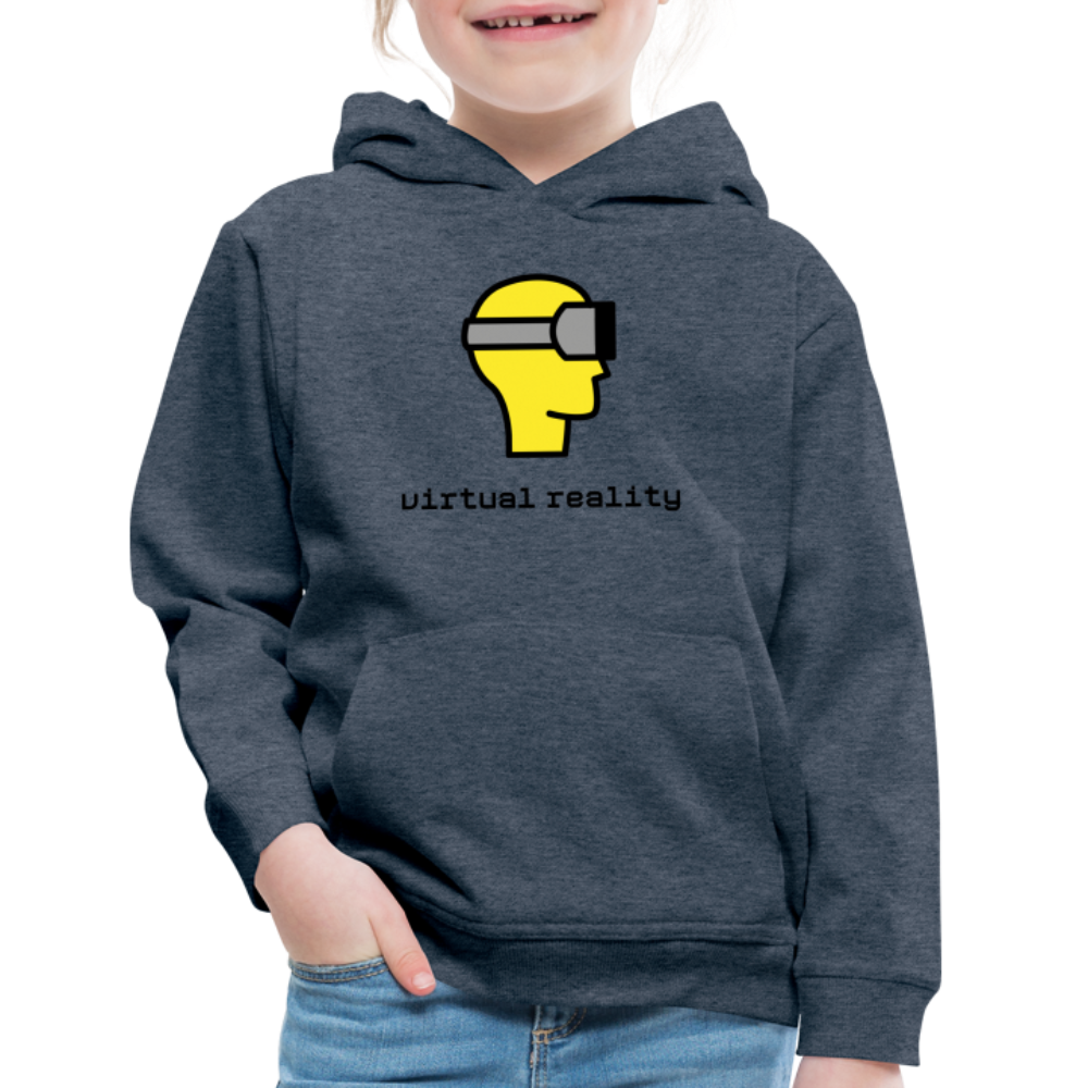 Customizable Virtual Reality Moji + Best of Both Worlds Text (Two-Sided) Kids Premium Hoodie - Emoji.Express - heather denim