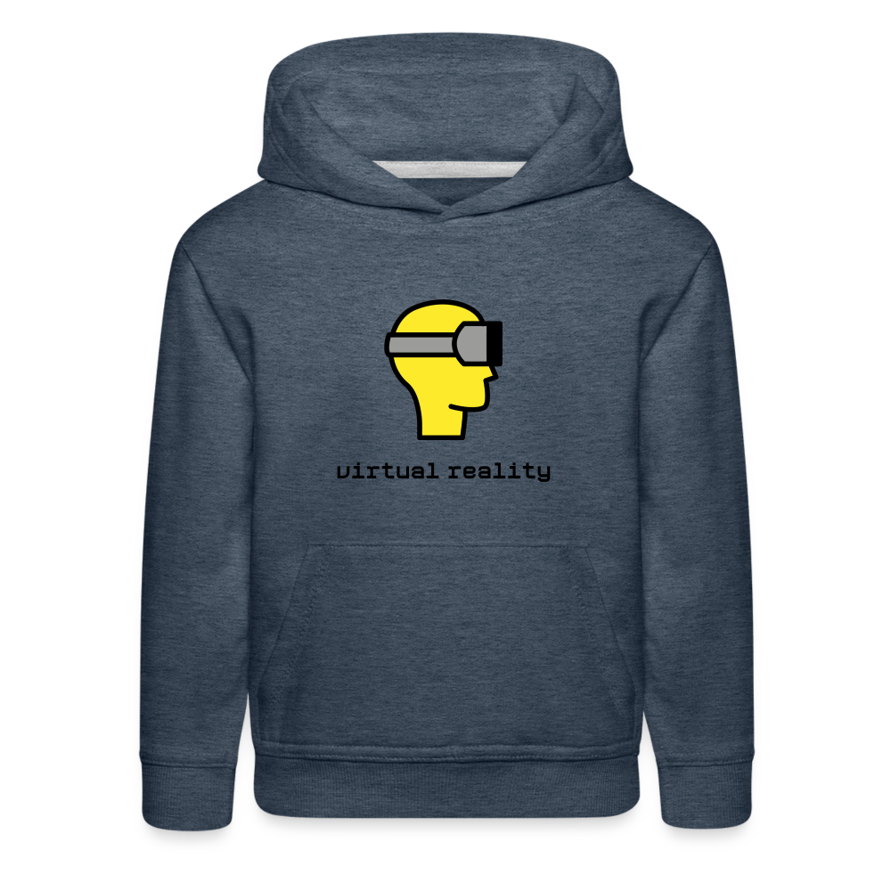 Customizable Virtual Reality Moji + Best of Both Worlds Text (Two-Sided) Kids Premium Hoodie - Emoji.Express - heather denim