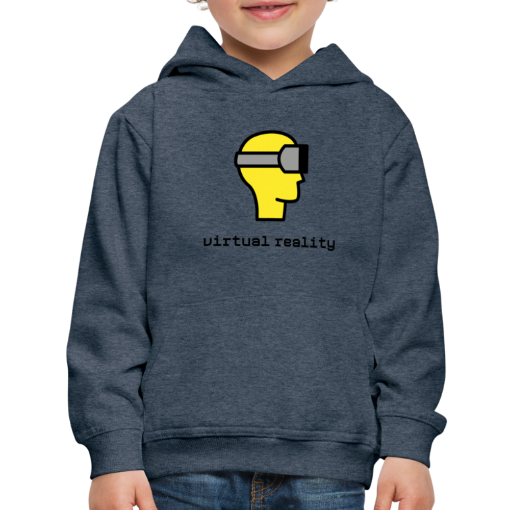 Customizable Virtual Reality Moji + Best of Both Worlds Text (Two-Sided) Kids Premium Hoodie - Emoji.Express - heather denim