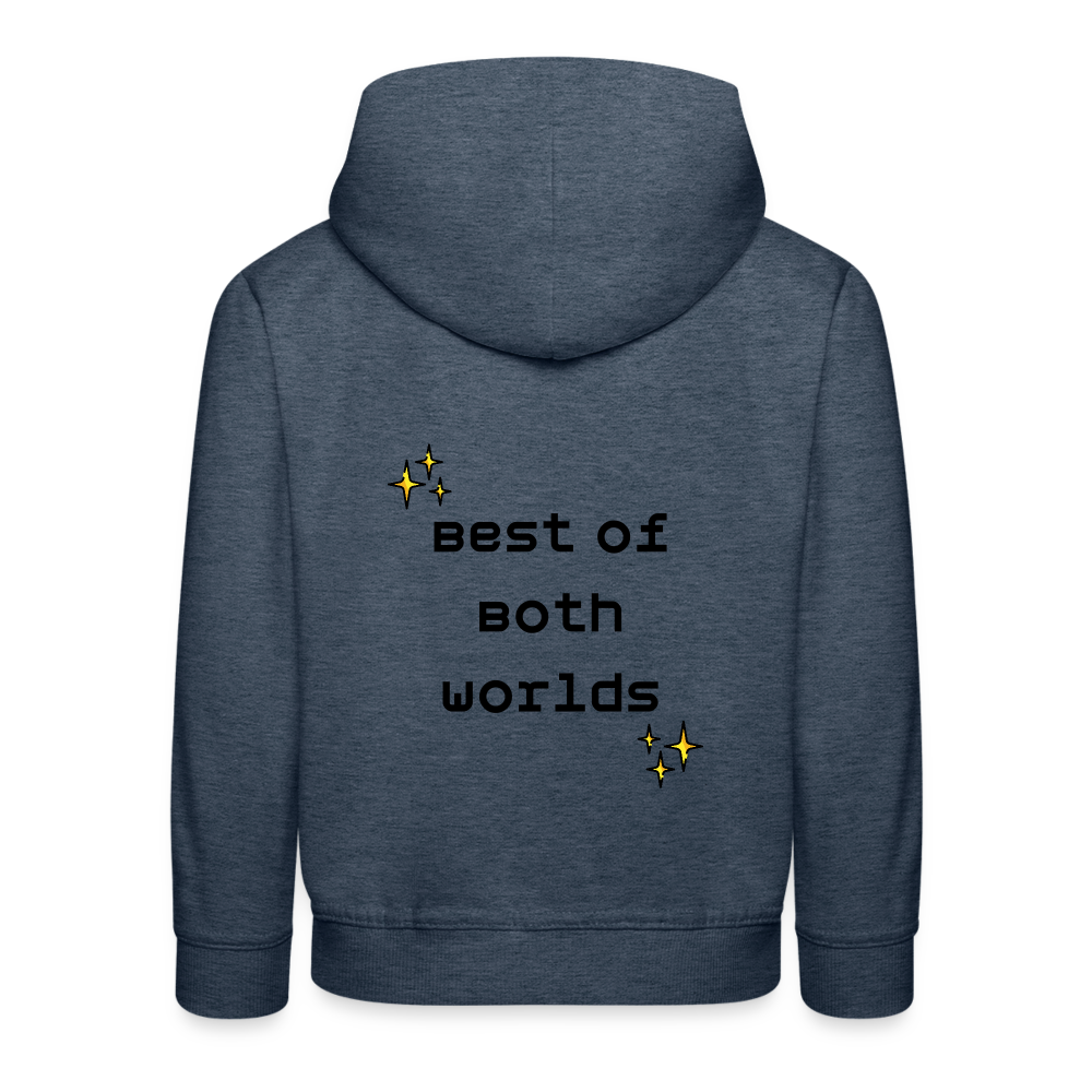 Customizable Virtual Reality Moji + Best of Both Worlds Text (Two-Sided) Kids Premium Hoodie - Emoji.Express - heather denim