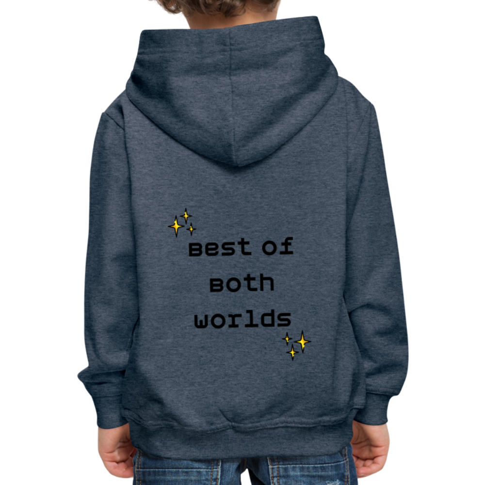 Customizable Virtual Reality Moji + Best of Both Worlds Text (Two-Sided) Kids Premium Hoodie - Emoji.Express - heather denim