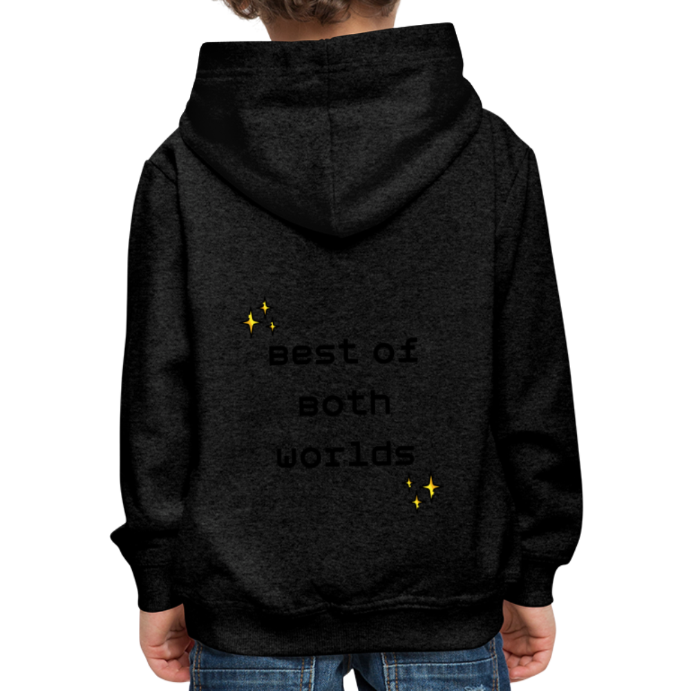 Customizable Virtual Reality Moji + Best of Both Worlds Text (Two-Sided) Kids Premium Hoodie - Emoji.Express - charcoal grey